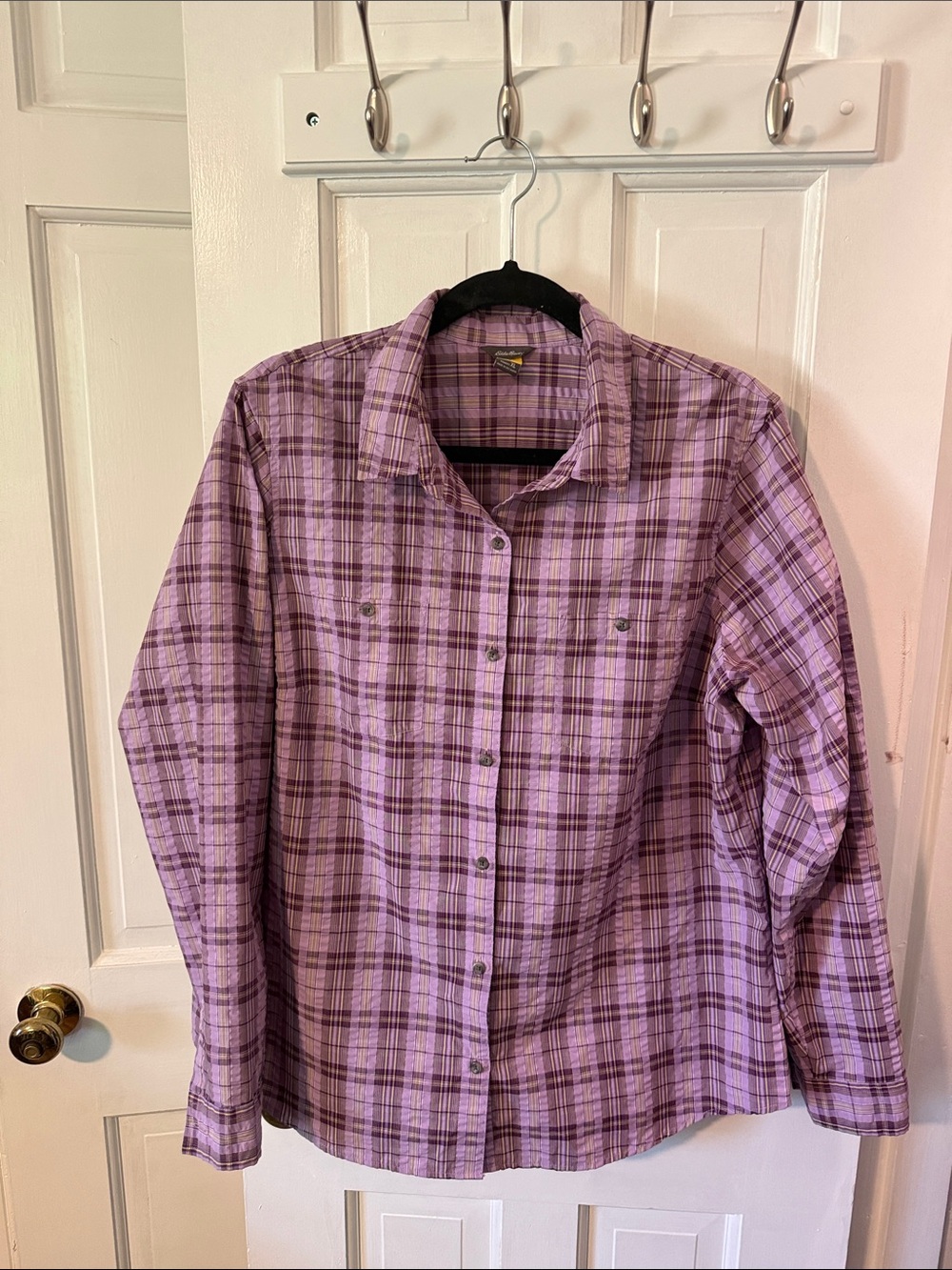 Eddie Bauer Lavender Plaid Button-Down Shirt